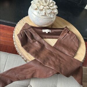 Meshski Brown Faux Leather Tie Front Strapless Bandeau Top Size Medium